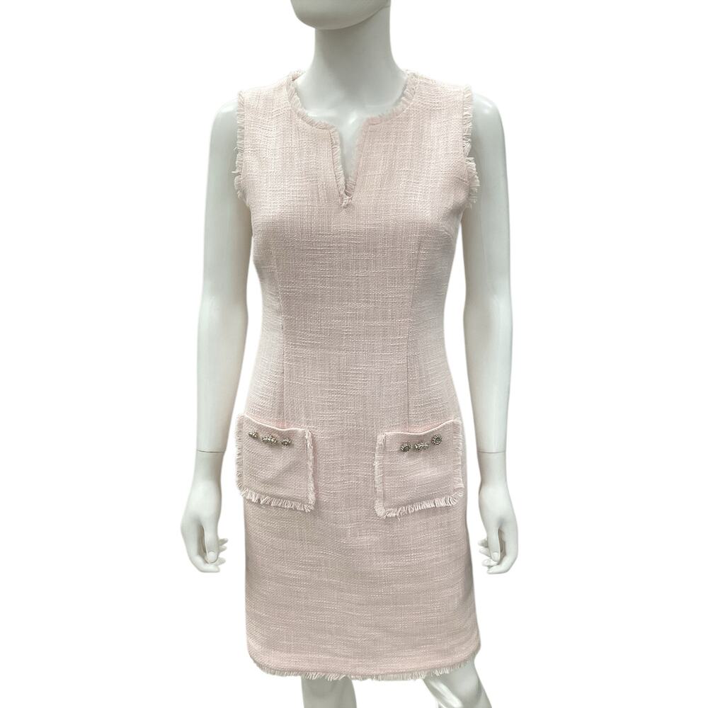 Karl Lagerfeld Dress Women’s Size 2 Boucle Sleeveless Sheath Pockets Light Pink